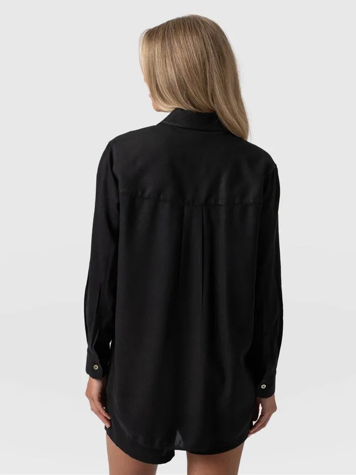 Saint And Sofia Blouses and Shirts Women Boyfriend Shirt 8211 Black Linen Black Linen