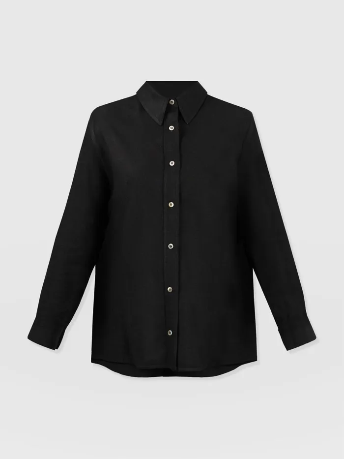 Saint And Sofia Blouses and Shirts Women Boyfriend Shirt 8211 Black Linen Black Linen