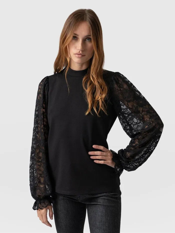 Saint And Sofia Blouses and Shirts Women Lace Penny Puff Long Sleeve Top 8211 Black Black