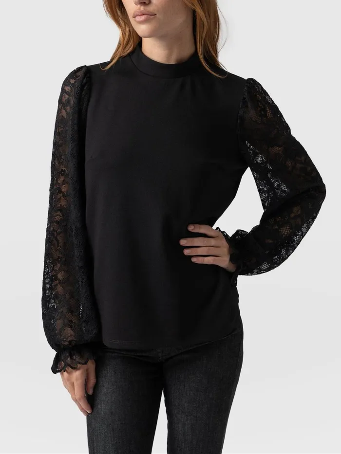 Saint And Sofia Blouses and Shirts Women Lace Penny Puff Long Sleeve Top 8211 Black Black
