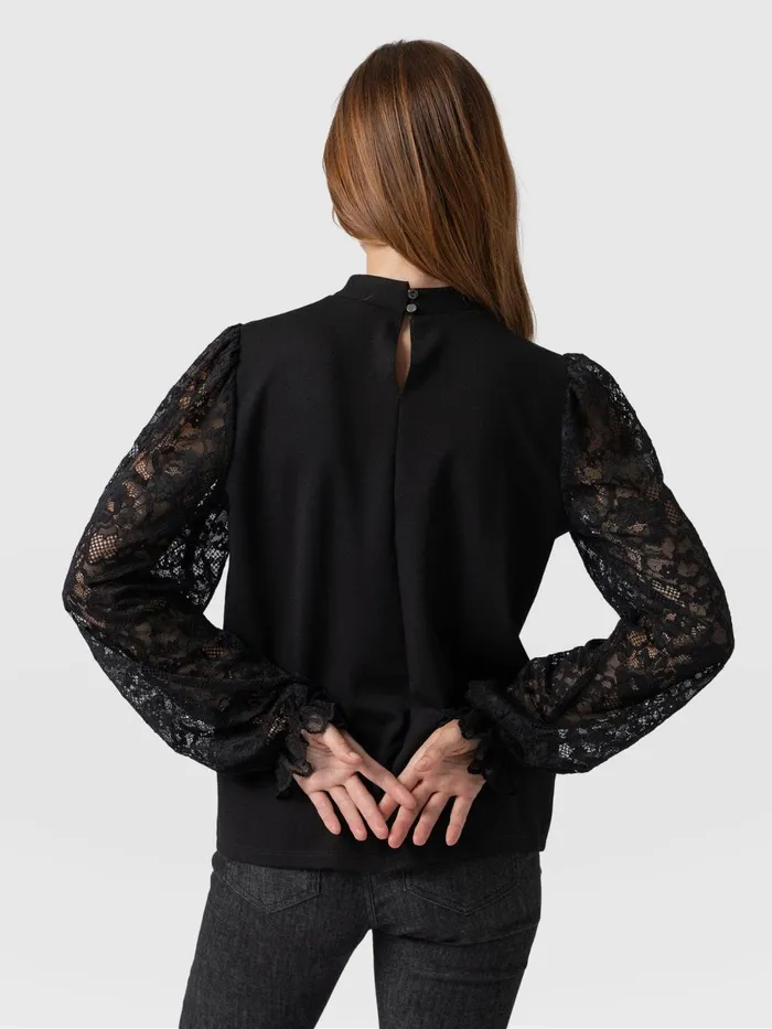 Saint And Sofia Blouses and Shirts Women Lace Penny Puff Long Sleeve Top 8211 Black Black