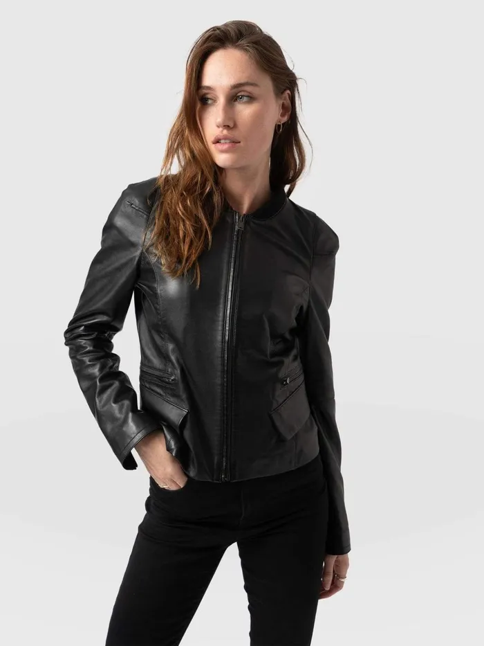 Saint And Sofia Coats and Jackets Women Blane Leather Jacket 8211 Black Black Saint And Sofia Coats and Jackets Women Blane Leather Jacket 8211 Black Black