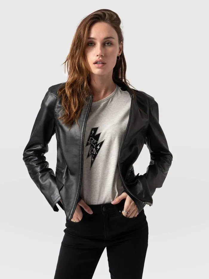 Saint And Sofia Coats and Jackets Women Blane Leather Jacket 8211 Black Black