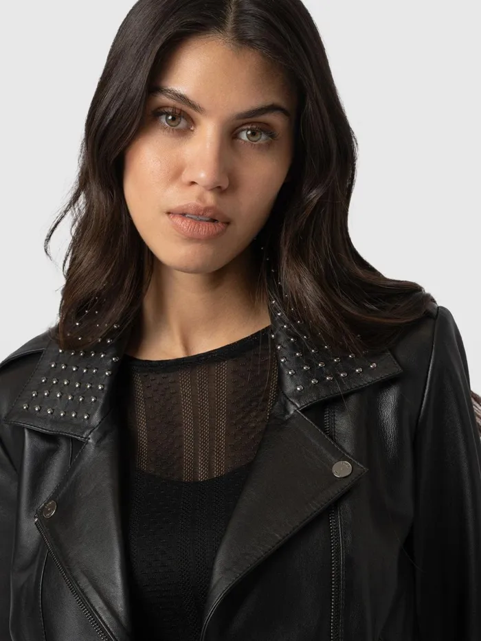 Saint And Sofia Coats and Jackets Women Bonham Studded Biker Jacket 8211 Black Black