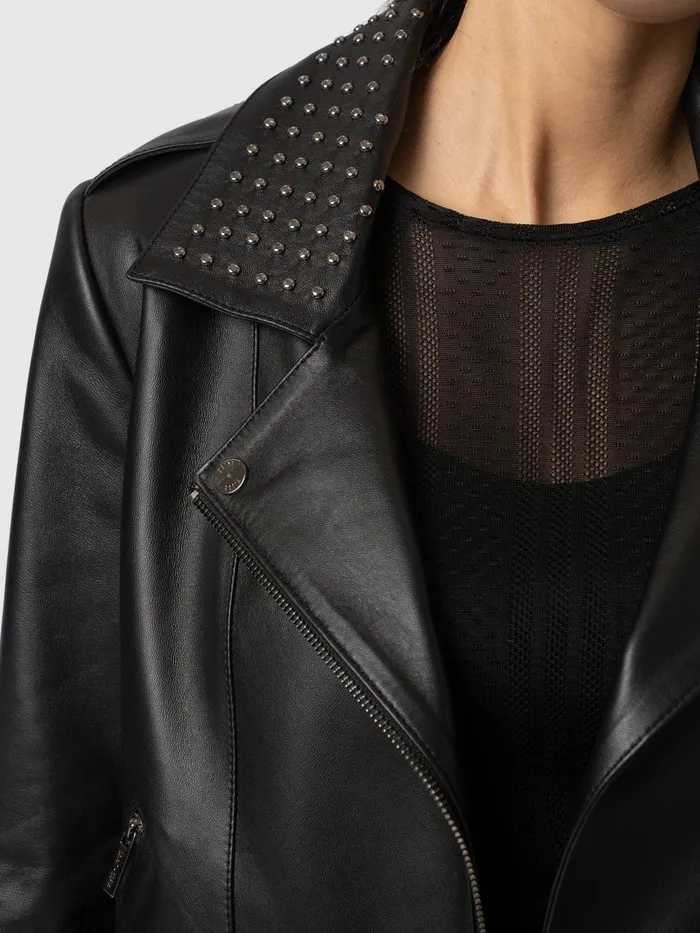 Saint And Sofia Coats and Jackets Women Bonham Studded Biker Jacket 8211 Black Black