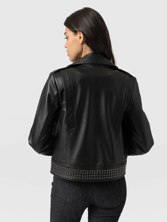 Saint And Sofia Coats and Jackets Women Bonham Studded Biker Jacket 8211 Black Black