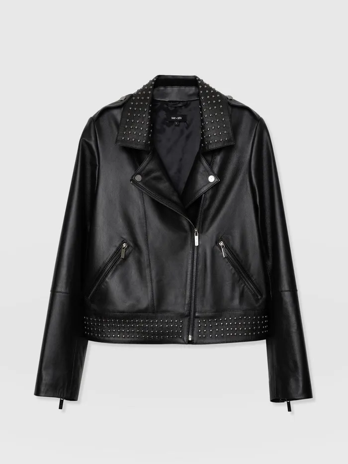 Saint And Sofia Coats and Jackets Women Bonham Studded Biker Jacket 8211 Black Black