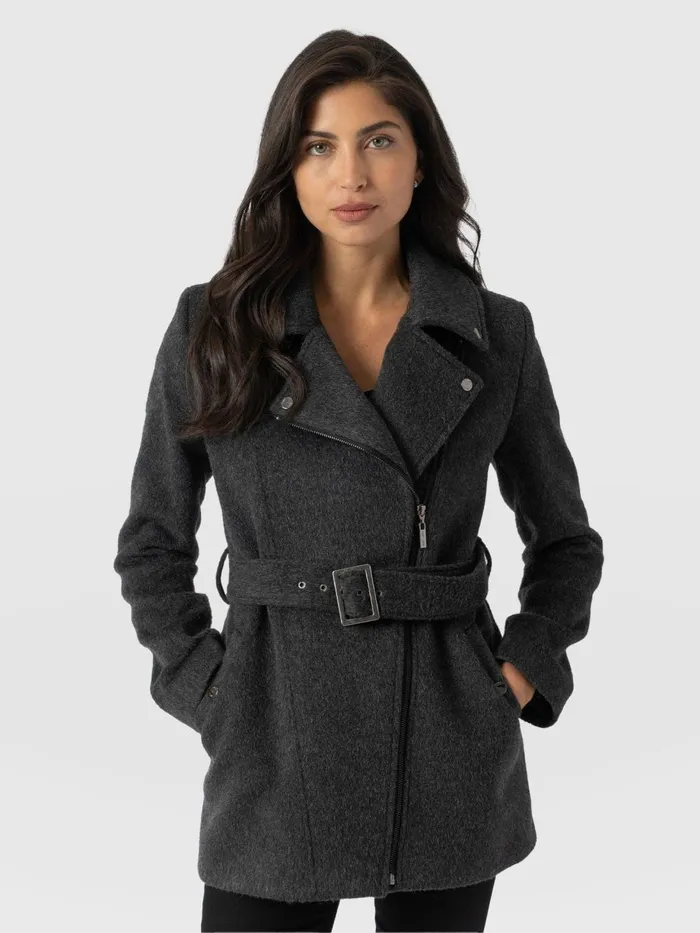 Saint And Sofia Coats and Jackets Women Daltrey Biker Coat 8211 Charcoal Charcoal Saint And Sofia Coats and Jackets Women Daltrey Biker Coat 8211 Charcoal Charcoal