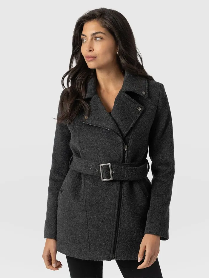 Saint And Sofia Coats and Jackets Women Daltrey Biker Coat 8211 Charcoal Charcoal