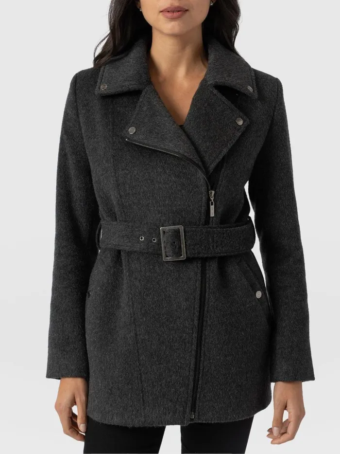 Saint And Sofia Coats and Jackets Women Daltrey Biker Coat 8211 Charcoal Charcoal