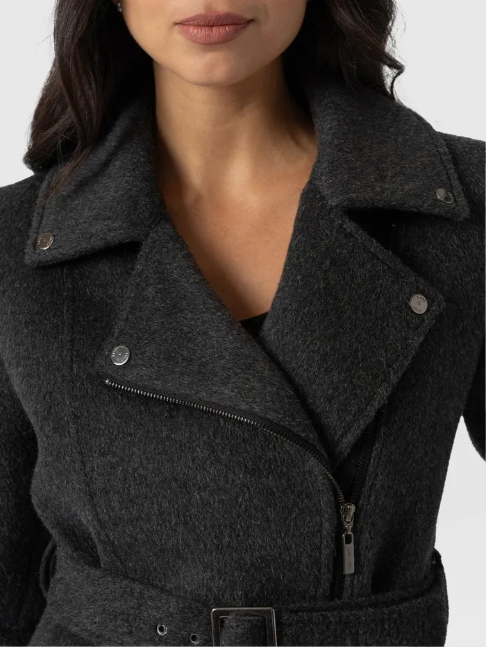Saint And Sofia Coats and Jackets Women Daltrey Biker Coat 8211 Charcoal Charcoal