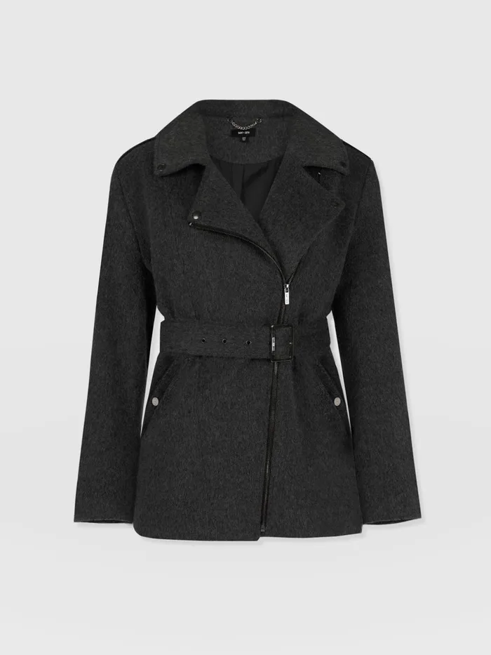 Saint And Sofia Coats and Jackets Women Daltrey Biker Coat 8211 Charcoal Charcoal
