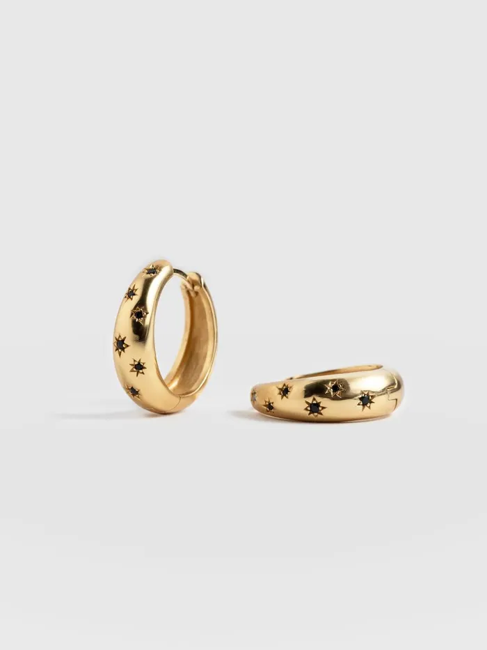 Saint And Sofia Earrings Women Scatter Star Hoop Earrings 8211 GoldBlack Goldblack