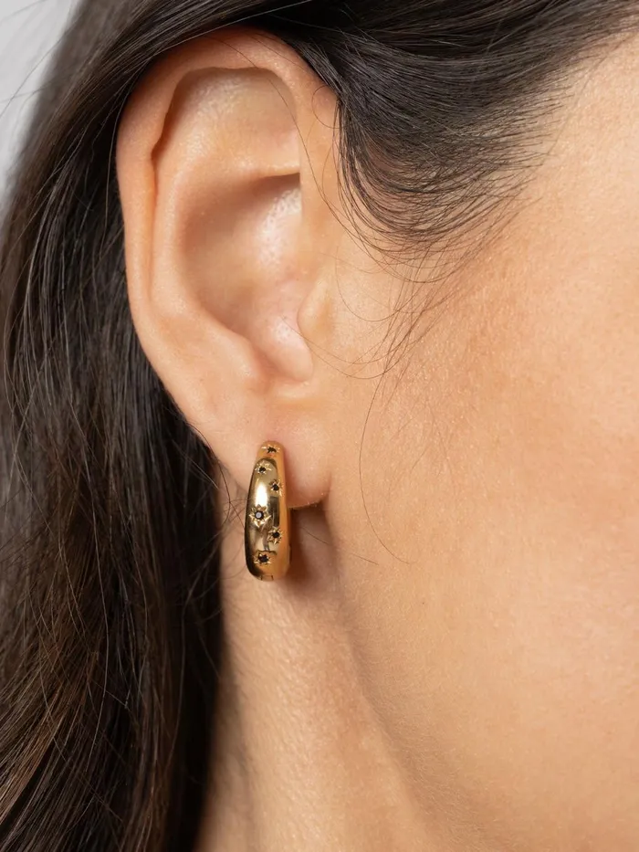Saint And Sofia Earrings Women Scatter Star Hoop Earrings 8211 GoldBlack Goldblack