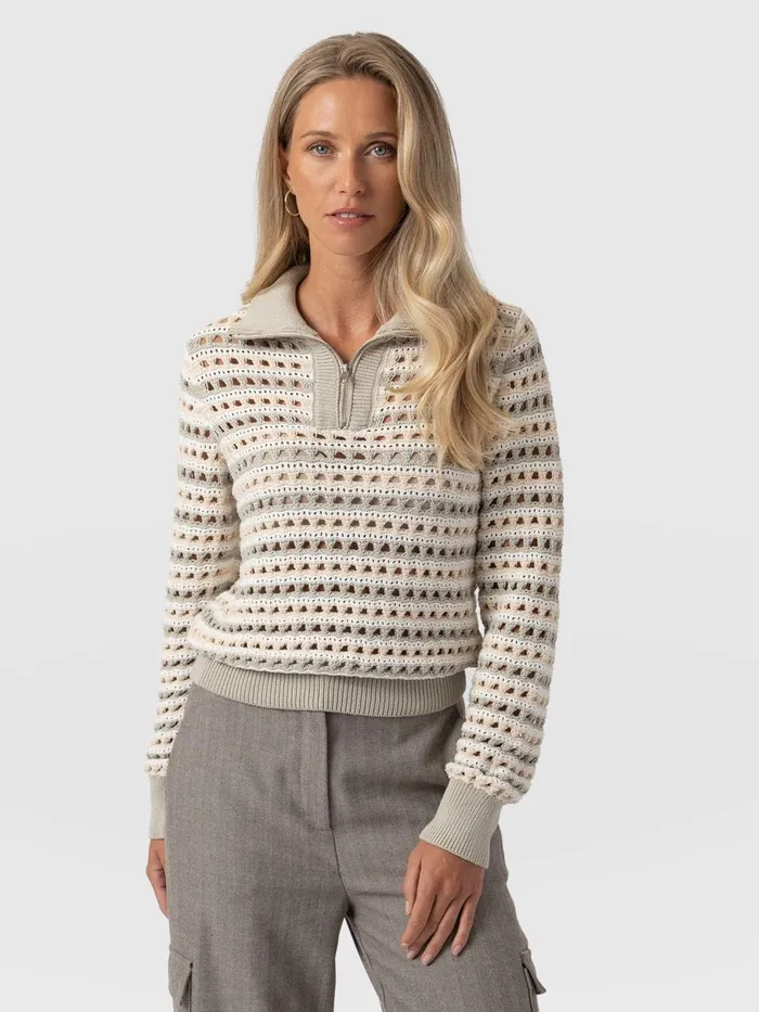 Saint And Sofia Knitwear Women Ester Quarter Zip Knit 8211 Beige Beige