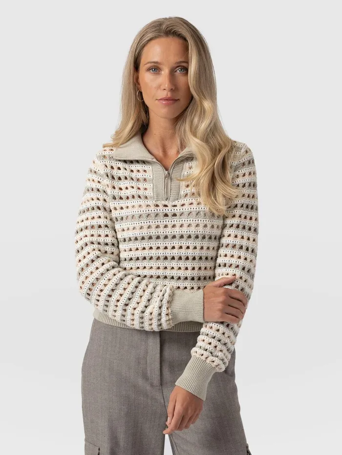 Saint And Sofia Knitwear Women Ester Quarter Zip Knit 8211 Beige Beige