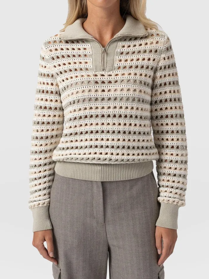 Saint And Sofia Knitwear Women Ester Quarter Zip Knit 8211 Beige Beige