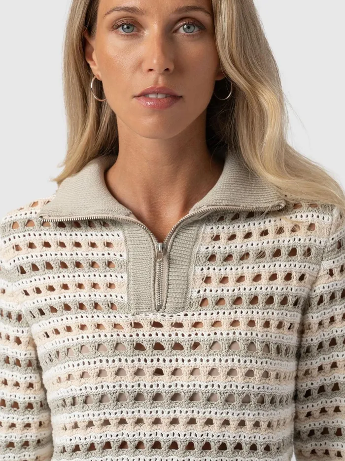 Saint And Sofia Knitwear Women Ester Quarter Zip Knit 8211 Beige Beige