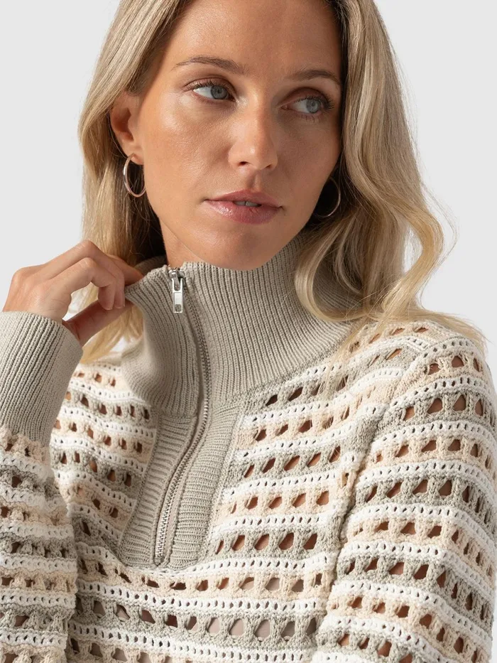 Saint And Sofia Knitwear Women Ester Quarter Zip Knit 8211 Beige Beige