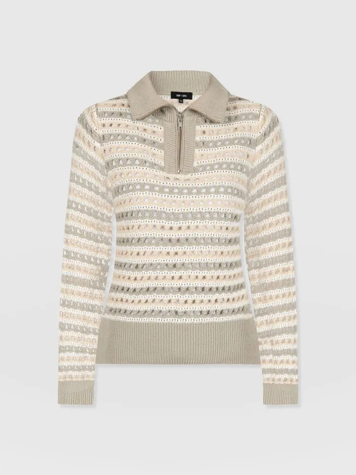Saint And Sofia Knitwear Women Ester Quarter Zip Knit 8211 Beige Beige