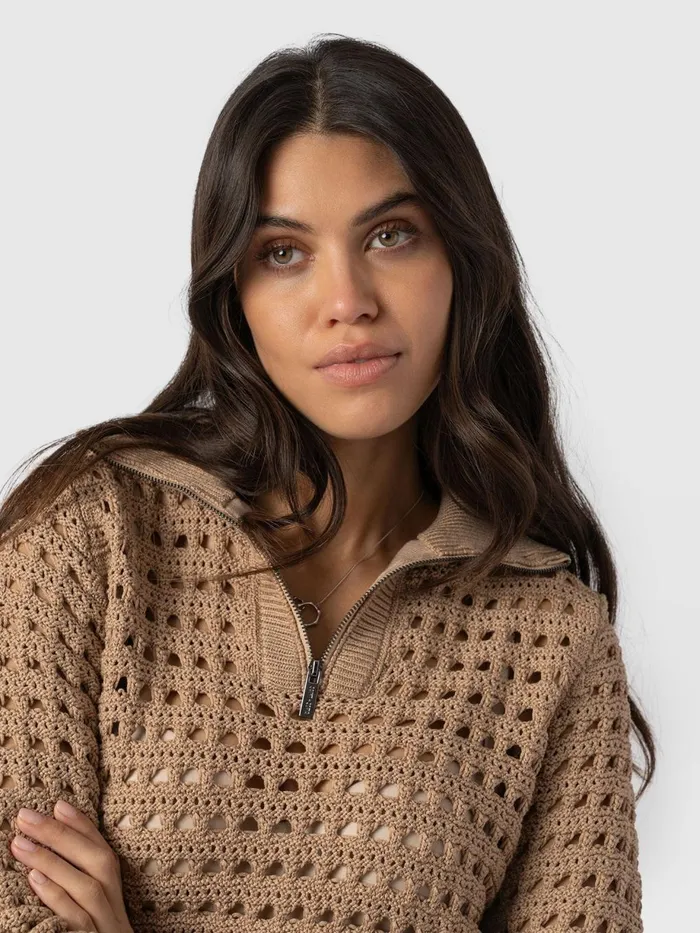 Saint And Sofia Knitwear Women Ester Quarter Zip Knit 8211 Camel Camel