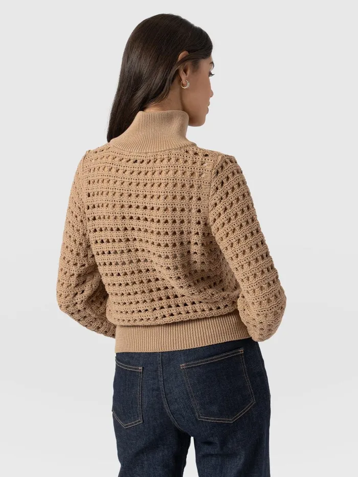 Saint And Sofia Knitwear Women Ester Quarter Zip Knit 8211 Camel Camel