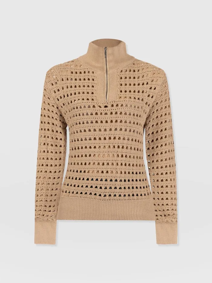 Saint And Sofia Knitwear Women Ester Quarter Zip Knit 8211 Camel Camel