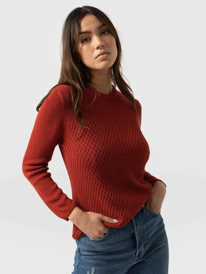 Saint And Sofia Knitwear Women Honeycomb Rib Sweater 8211 Amber Amber