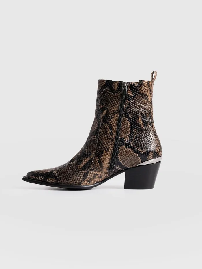 Saint And Sofia Leather Women Billie Snake Boot 8211 Taupe Taupe