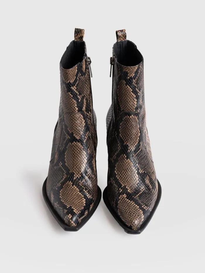 Saint And Sofia Leather Women Billie Snake Boot 8211 Taupe Taupe