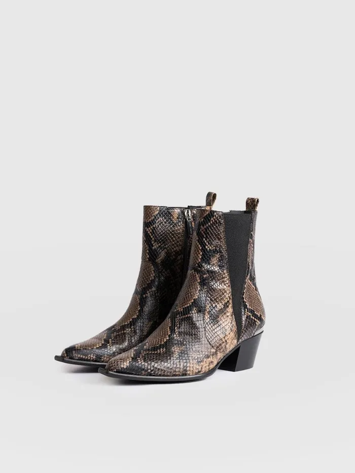 Saint And Sofia Leather Women Billie Snake Boot 8211 Taupe Taupe