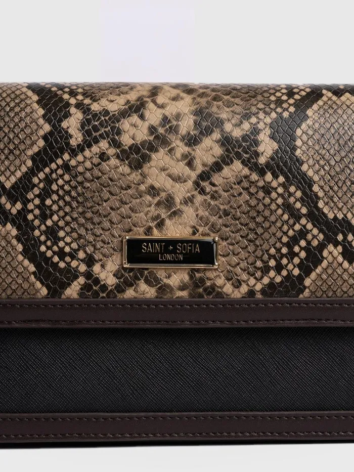 Saint And Sofia Leather Women Rylee Cross Body Bag 8211 Brown Snake Brown Snake