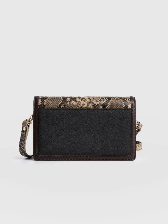 Saint And Sofia Leather Women Rylee Cross Body Bag 8211 Brown Snake Brown Snake