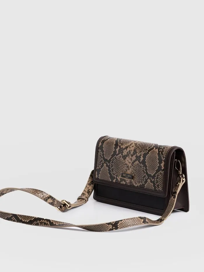 Saint And Sofia Leather Women Rylee Cross Body Bag 8211 Brown Snake Brown Snake