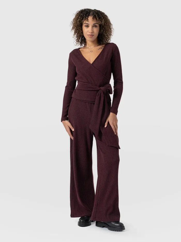 Saint And Sofia Pants Women Victory Rib Wide Leg Pant 8211 Burgundy Burgundy