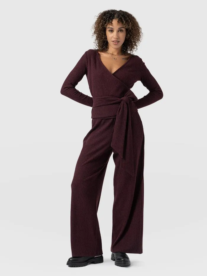 Saint And Sofia Pants Women Victory Rib Wide Leg Pant 8211 Burgundy Burgundy