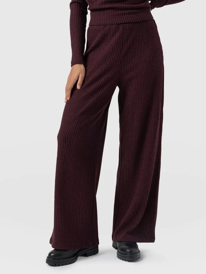 Saint And Sofia Pants Women Victory Rib Wide Leg Pant 8211 Burgundy Burgundy
