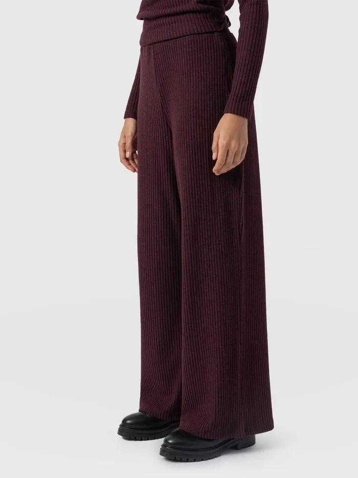 Saint And Sofia Pants Women Victory Rib Wide Leg Pant 8211 Burgundy Burgundy