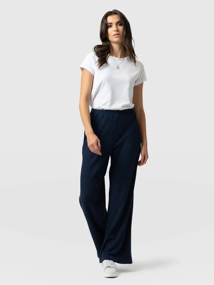 Saint And Sofia Pants Women Victory Rib Wide Leg Pant 8211 Navy Navy