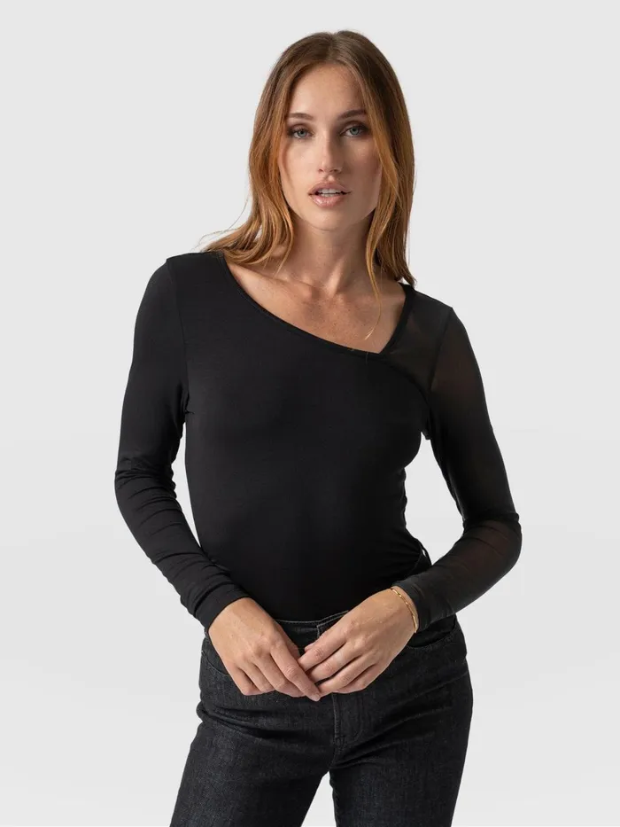Saint And Sofia TShirts and Tanks Women Aimee Cut Out Long Sleeve Tee 8211 Black Black Saint And Sofia TShirts and Tanks Women Aimee Cut Out Long Sleeve Tee 8211 Black Black