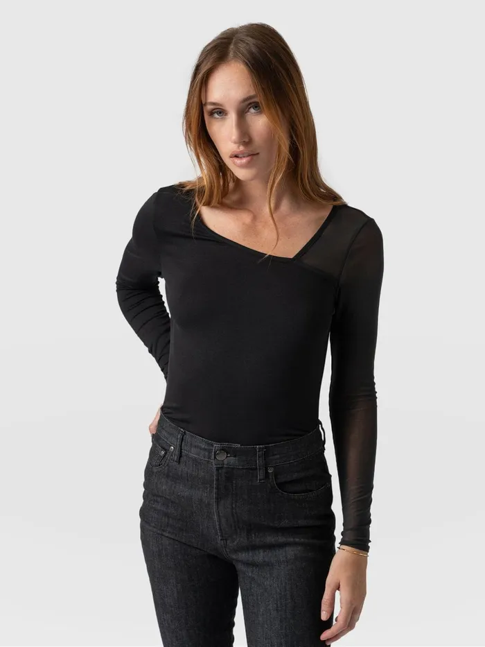 Saint And Sofia TShirts and Tanks Women Aimee Cut Out Long Sleeve Tee 8211 Black Black