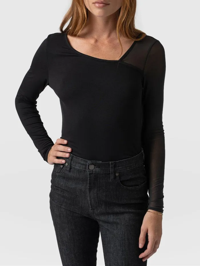 Saint And Sofia TShirts and Tanks Women Aimee Cut Out Long Sleeve Tee 8211 Black Black