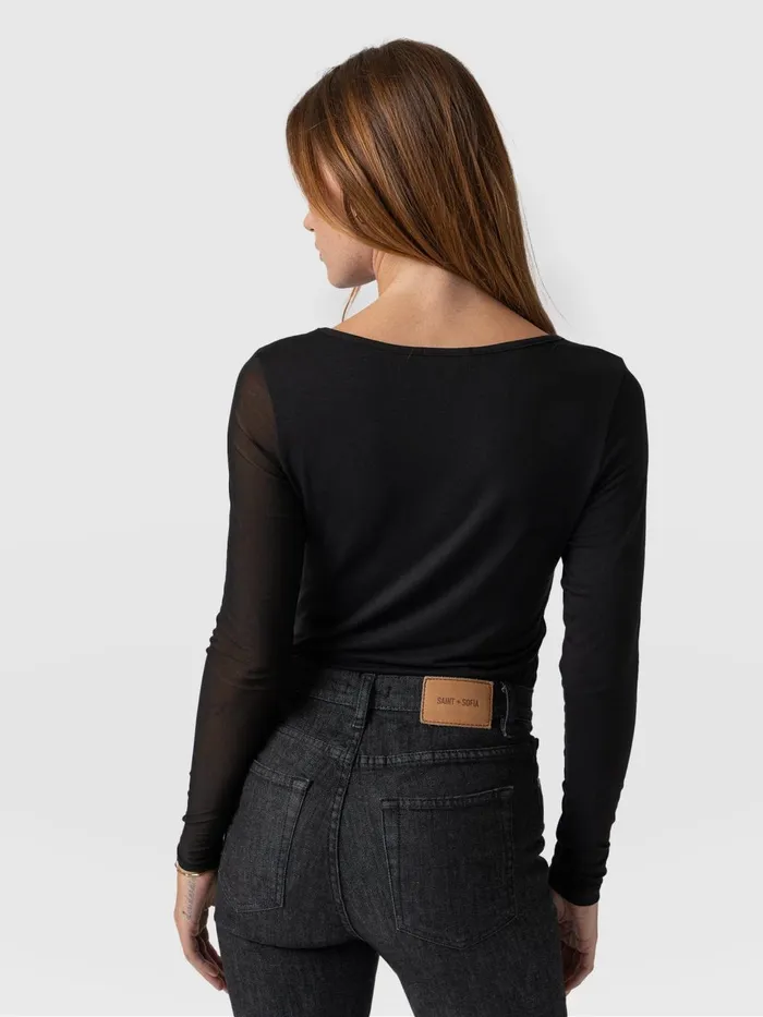 Saint And Sofia TShirts and Tanks Women Aimee Cut Out Long Sleeve Tee 8211 Black Black