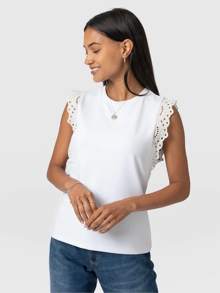 Saint And Sofia TShirts and Tanks Women Rowan Tee 8211 White Broderie White Broderie