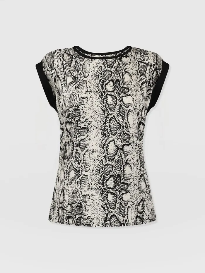 Saint And Sofia TShirts and Tanks Women Turn Up Contrast Tee 8211 Cream Snake Cream Snake