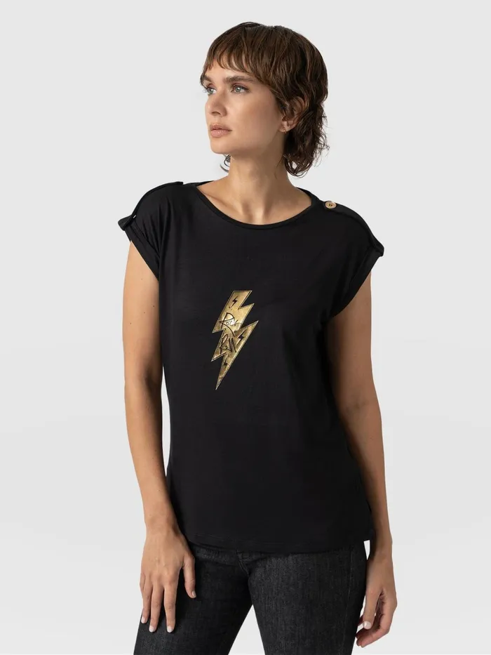 Saint And Sofia TShirts and Tanks Women Turn Up Tee 8211 Black Rock N Roll Black Rock N Roll