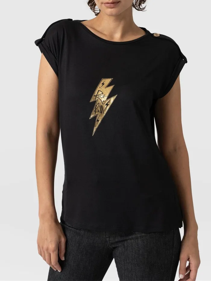 Saint And Sofia TShirts and Tanks Women Turn Up Tee 8211 Black Rock N Roll Black Rock N Roll