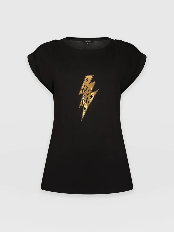 Saint And Sofia TShirts and Tanks Women Turn Up Tee 8211 Black Rock N Roll Black Rock N Roll