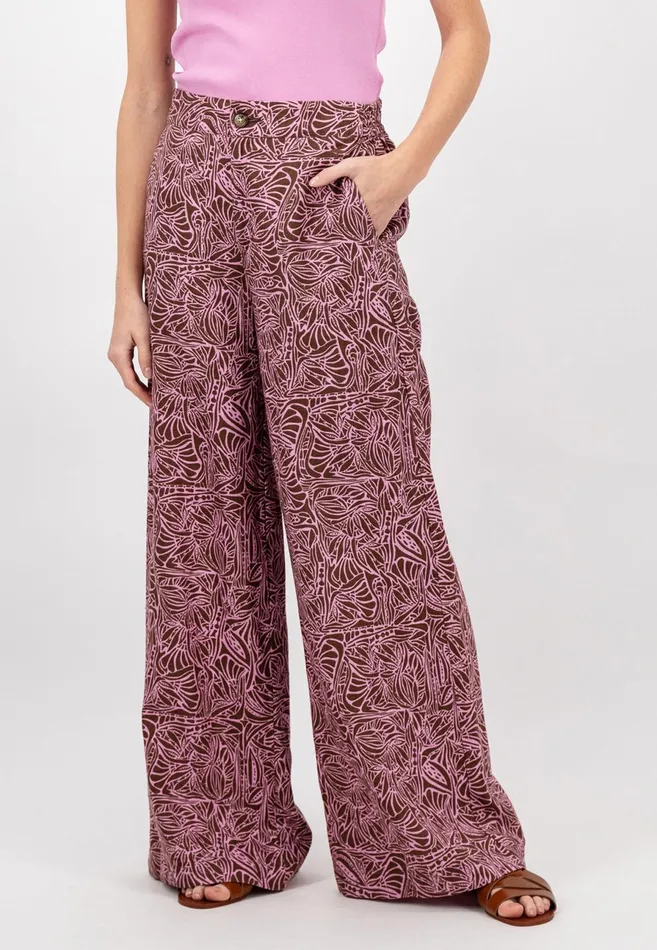 Sale Women FYNCHHATTON Patterned Wide Leg Linen Trousers With Front Pockets Toffee Brown Sale Women FYNCHHATTON Patterned Wide Leg Linen Trousers With Front Pockets Toffee Brown