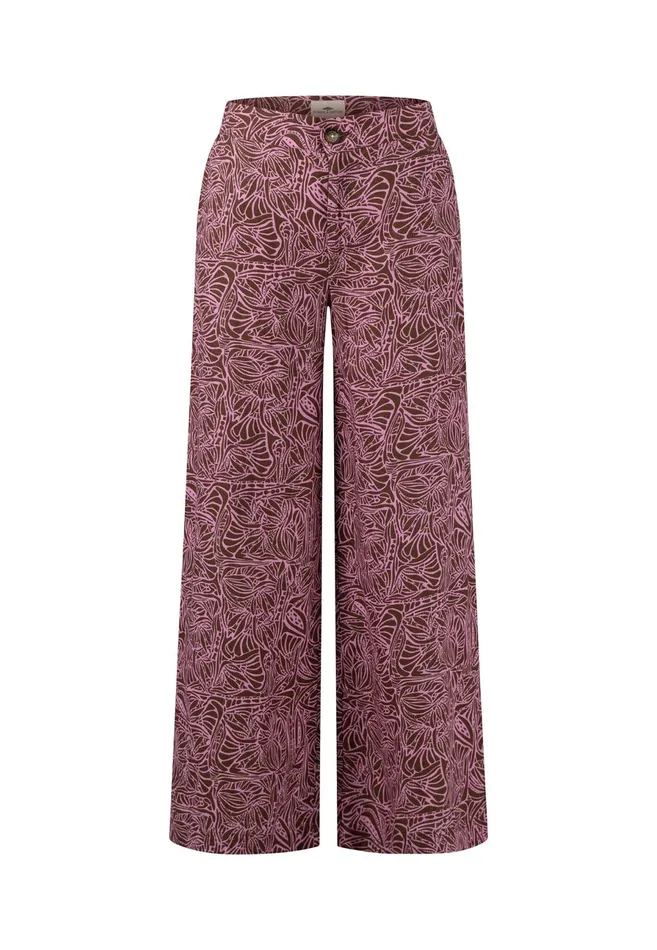 Sale Women FYNCHHATTON Patterned Wide Leg Linen Trousers With Front Pockets Toffee Brown Sale Women FYNCHHATTON Patterned Wide Leg Linen Trousers With Front Pockets Toffee Brown